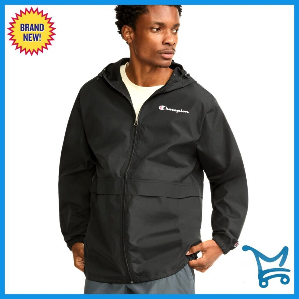 Men's Lightweight Rain Jacket Full Zip Hood Wind Water Resistant